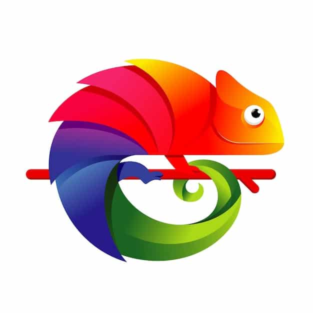 A digital illustration depicting a chameleon adapting to different colored leaves, symbolizing business adaptability. The chameleon should be vibrant and dynamic, blending seamlessly with its surroundings. The leaves should represent various market conditions and technological advancements.