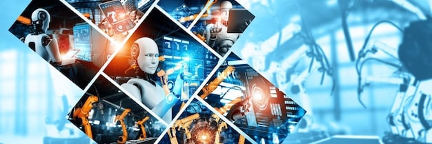 A collage of images showing various emerging technologies, such as AI robots, blockchain networks, and gene-editing tools, each representing a potential signal of innovation and future disruption in the tech sector.