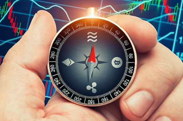 A close-up shot of a person holding a broken compass, with blurred economic graphs and charts in the background, symbolizing the lack of a precise direction in economic forecasting.