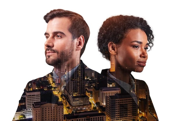 A split image showing two contrasting scenes. On one side, a group of diverse individuals participating in a community outreach program aimed at reducing crime. On the other side, a crowded courtroom with predominantly minority defendants, representing the racial disparities in the justice system.