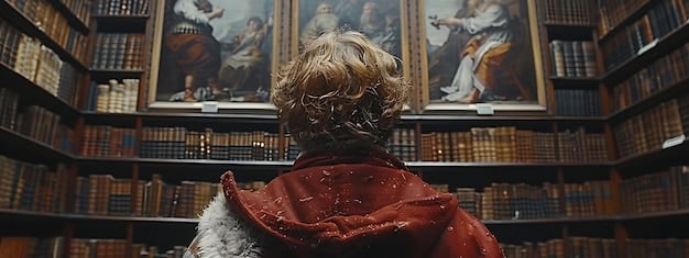 A split image showing on one side a person reading a book in a library, and on the other side, a shadowy figure representing government surveillance, with data streams and network connections in the background.