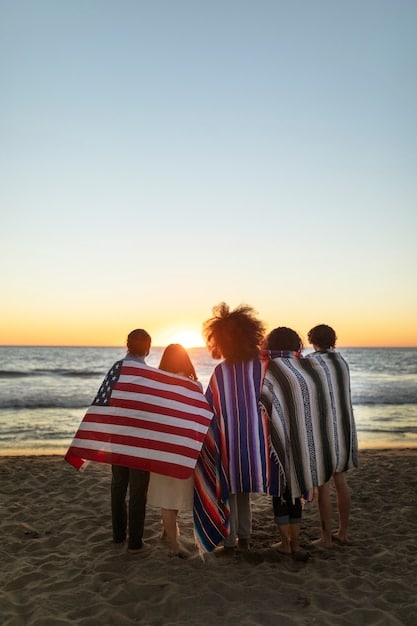 A photograph showing a diverse group of recent immigrants from various countries being sworn in as US citizens. The image should convey a sense of hope, diversity, and the American dream.
