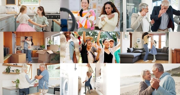 A collage of diverse family units (e.g., multi-generational family, single-parent, same-sex couple, single individual) interacting in modern home settings, representing evolving household structures.