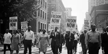 Civil Rights Movement Turning Points: Lasting Effects in 2025 Historic Civil Rights marchers with 'Freedom Now' signs, 1960s