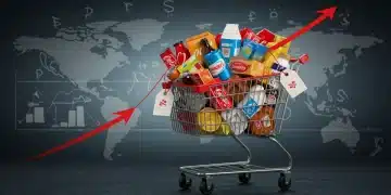 Shopping cart with rising consumer goods prices due to 2025 trade policy negotiations
