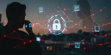 Cybersecurity Threats 2025: Emerging Vulnerabilities in Connected Devices for US Consumers Futuristic smart home devices under cyber threat, representing 2025 vulnerabilities for US consumers.