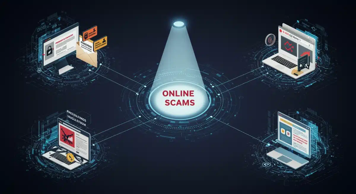 Complex digital scam web with new regulations targeting specific threats