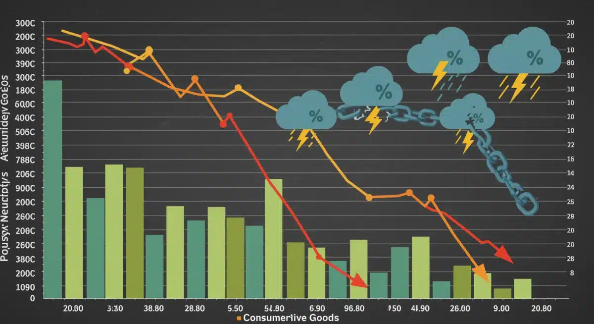 Economic charts showing potential 8% impact on US consumer goods due to supply chain disruptions