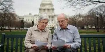 Elderly couple reviewing documents, symbolizing Social Security concerns