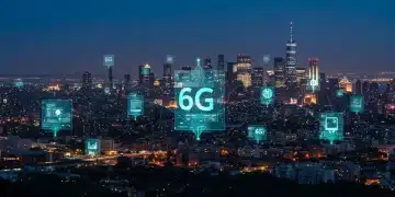 6G to Reshape US Communication by 2030, 50x Speed Boost Futuristic city skyline with glowing data networks representing 6G connectivity by 2030