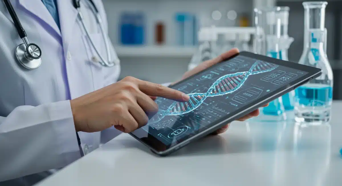 Doctor analyzing genomic data for personalized patient treatment plans.