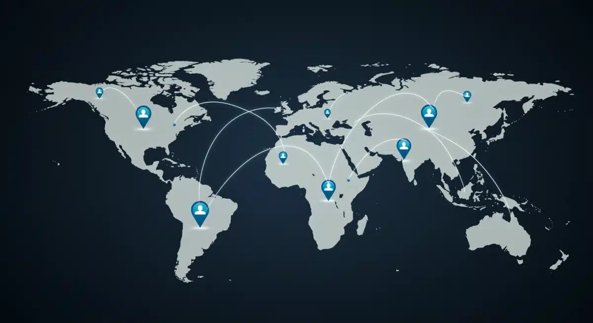 Global data flow and interconnected cloud regions for enhanced access.