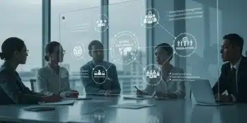 Global Data Privacy Framework: 7-Step Plan for US Companies in 2025 Professionals analyzing global data privacy regulations on a transparent screen