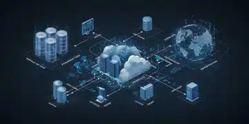 Hybrid Cloud vs. Multi-Cloud: 2025 Cost-Benefit Analysis for US Firms Complex network showing hybrid and multi-cloud architectures for global business strategy