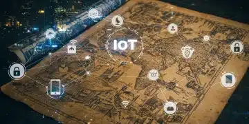 IoT Genesis: Historical Parallels & 2025 Security Implications Illustration of interconnected IoT devices with data streams over a historical map, symbolizing IoT genesis and 2025 security.