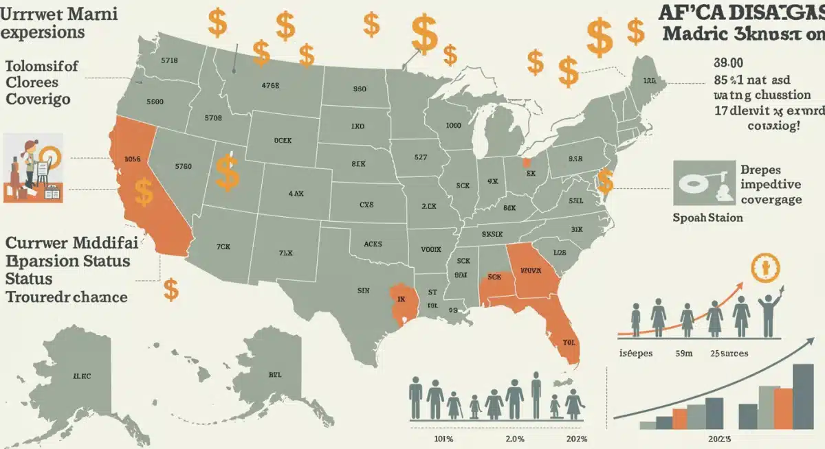 US map illustrating 2025 Medicaid expansion status and financial projections