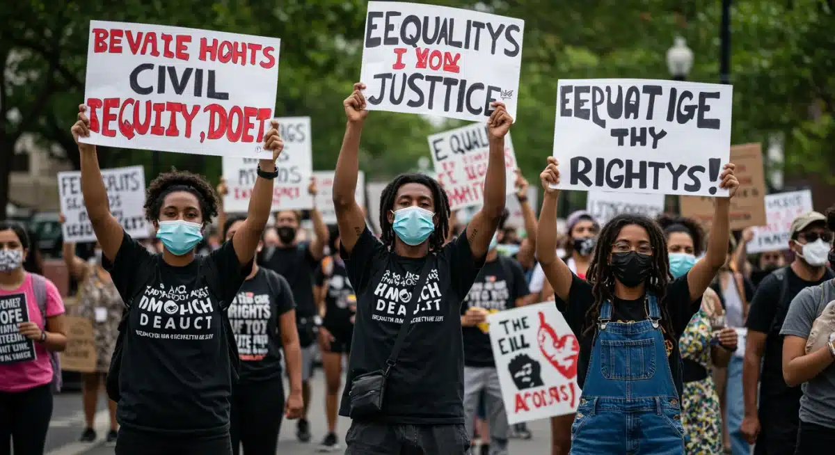 Modern protest for racial justice, diverse participants, 2025