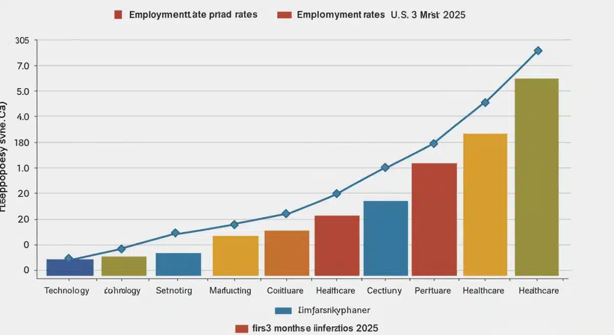 Bar chart showing Q1 2025 US employment rate changes by sector