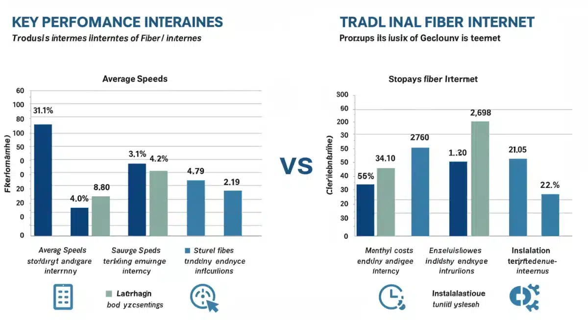 Infographic comparing Starlink and fiber internet speeds, latency, and costs.