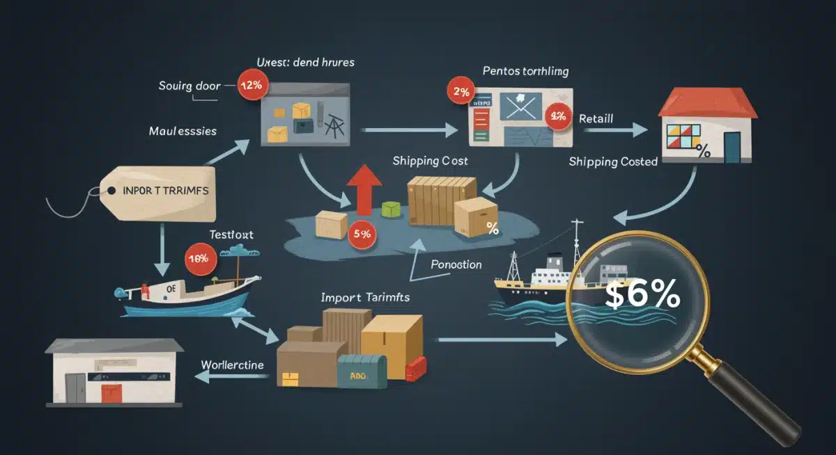 Global supply chain graphic showing increased costs from trade policy affecting consumer goods