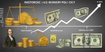 Timeline showing the evolution of US monetary policy from the gold standard to fiat currency, with projected 2025 inflation.