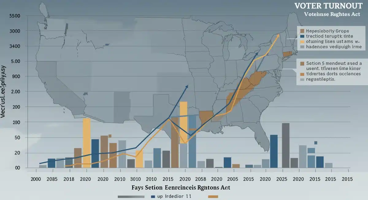 Graphic showing voter turnout demographics and states impacted by the Voting Rights Act preclearance.